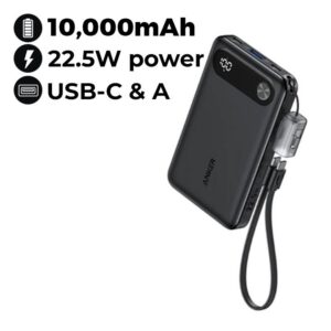 Compact black power bank with specifications