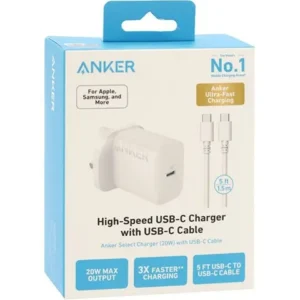 ANKER  SELECT  CHARGER  (20W)  WITH  USB-C CABLE  (B2347K21)-  WHITE